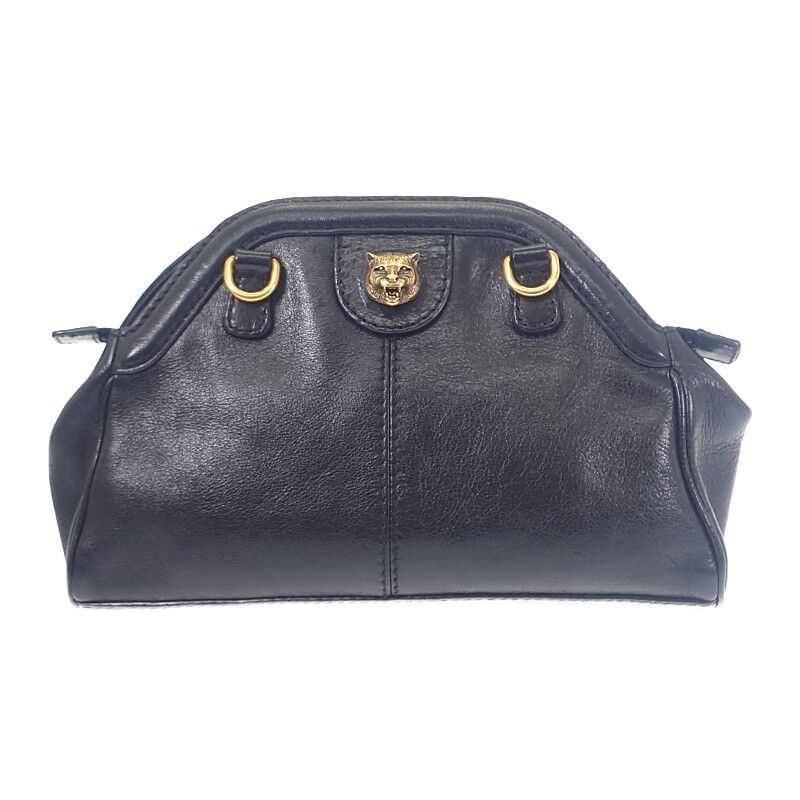 Gucci Rebel Small Taiga Head 524620 Shoulder Bag Calf Black Gold Hardware