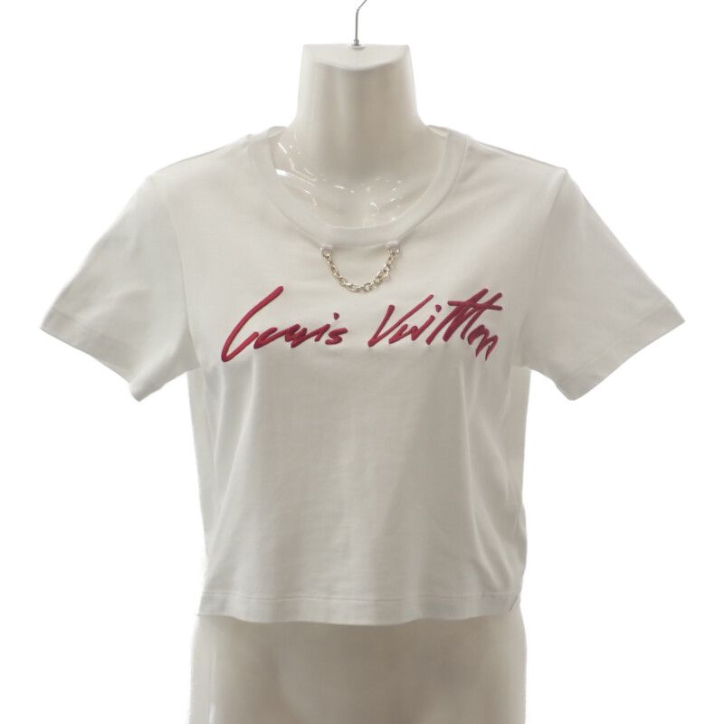 Louis Vuitton Crop Top XS 1ahjhr Short Sleeve T-shirt Cursive Signature White