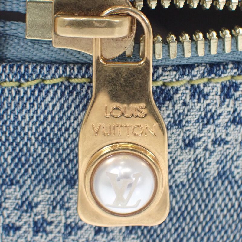 Louis Vuitton Rocker Top Kit N40753 Handbag Damier Denim Leather Blue Gold