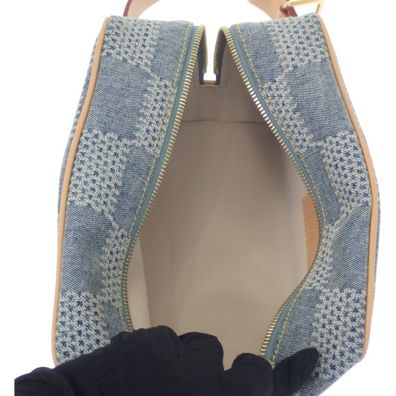 Louis Vuitton Rocker Top Kit N40753 Handbag Damier Denim Leather Blue Gold