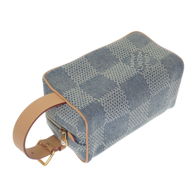 Louis Vuitton Rocker Top Kit N40753 Handbag Damier Denim Leather Blue Gold