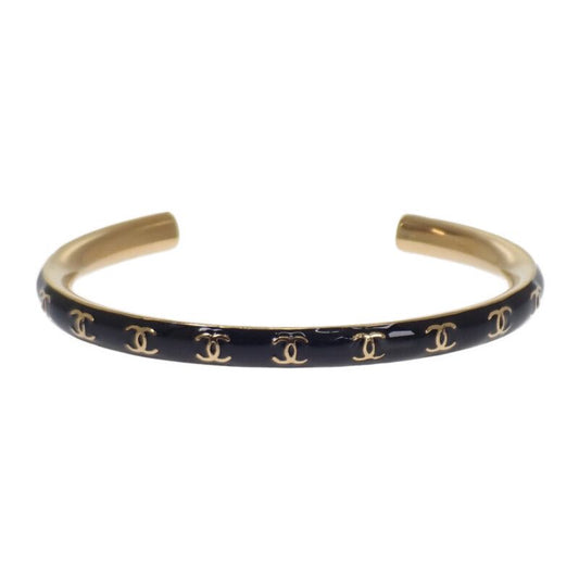 Chanel CC Coco Mark S B24P Bangle Metal Black Gold Ladies Accessories [AB Rank
