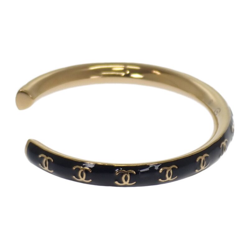 Chanel CC Coco Mark S B24P Bangle Metal Black Gold Ladies Accessories [AB Rank