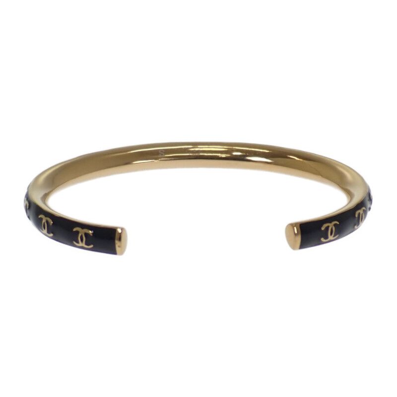Chanel CC Coco Mark S B24P Bangle Metal Black Gold Ladies Accessories [AB Rank