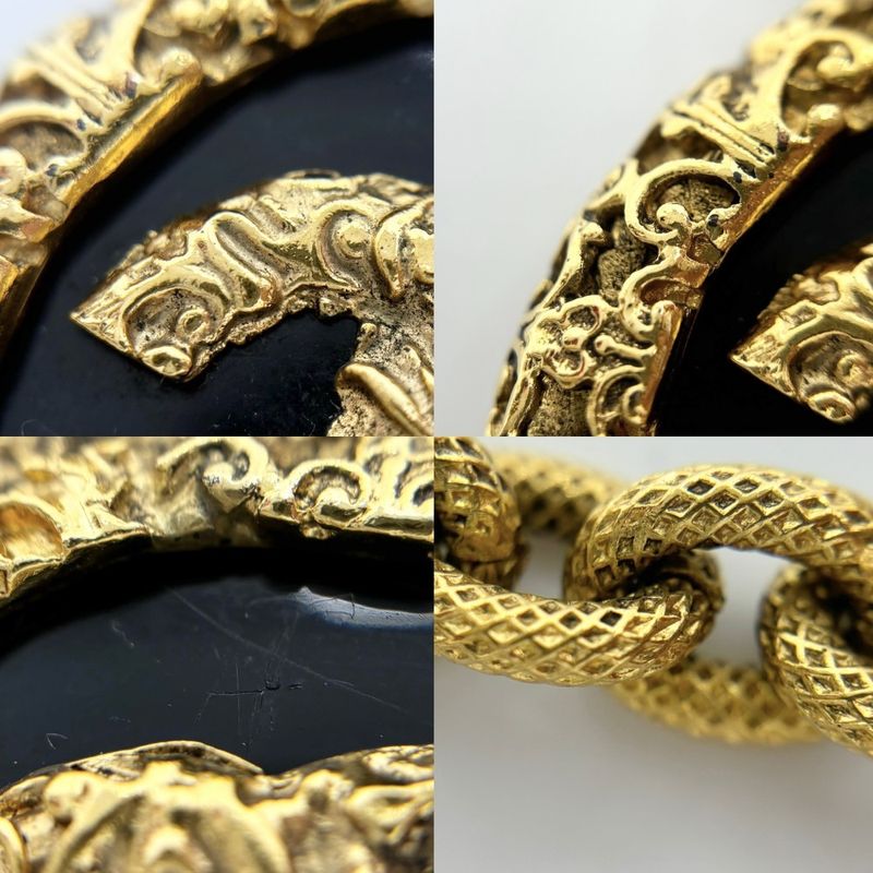 Chanel Necklace Coco Lava Magma Long Gold GP 93 A Black