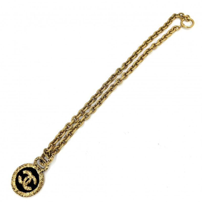 Chanel Necklace Coco Lava Magma Long Gold GP 93 A Black
