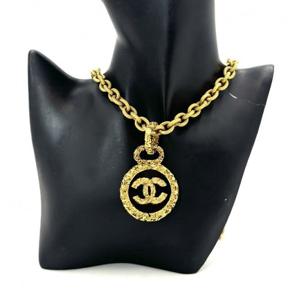Chanel Necklace Coco Lava Magma Long Gold GP 93 A Black