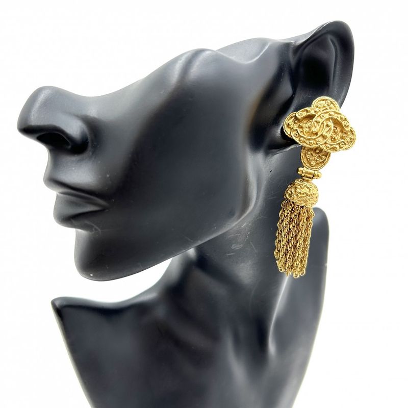Chanel Earring Ladies Coco Mark Accessories Coco Fringe Vintage Gold Chanel GP