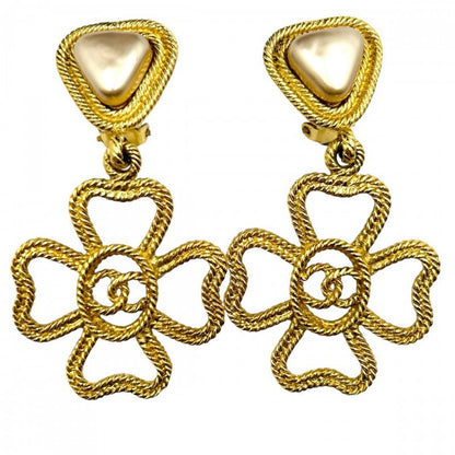 Chanel Earrings Ladies Coco Mark Accessories Clover Coco Vintage Gold Chanel GP