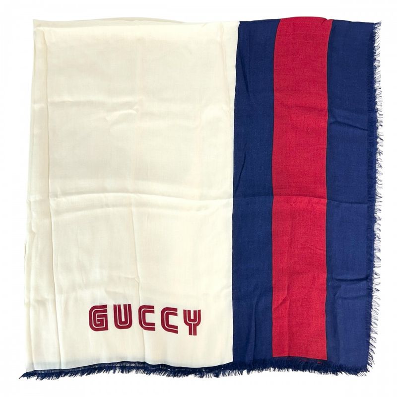 Gucci Shawl Women's Large Shawl Guccy Fashion Item Gucci Rayon Silk White Red