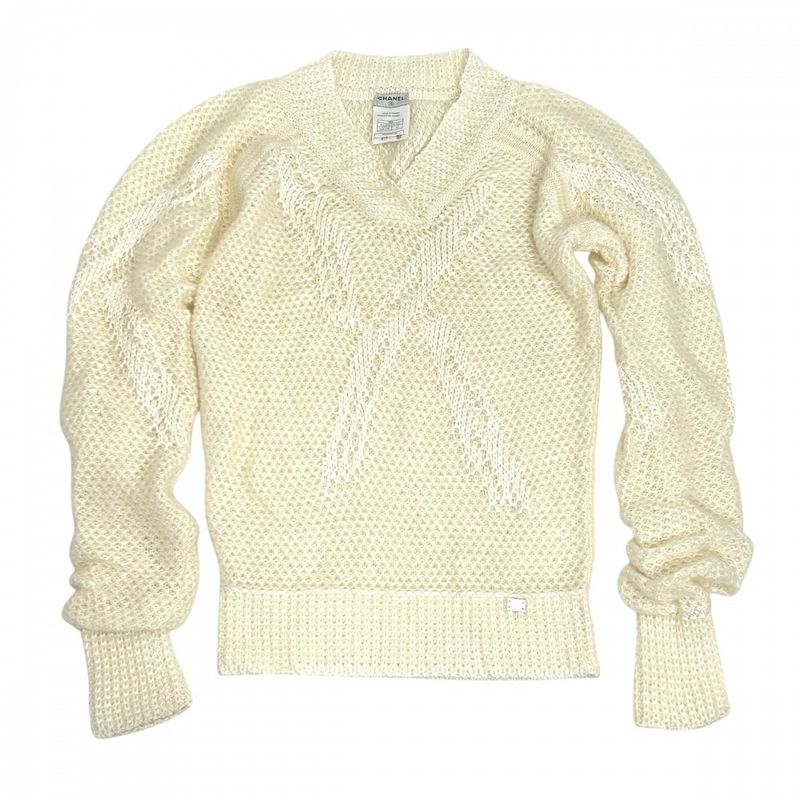 Chanel Knit Women's Tops Sweaters Apparel Clothing Chanel 42 White Autumn