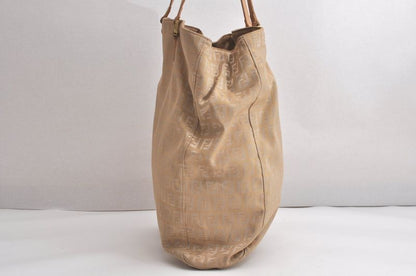 Fendi Vintage Zucchino Pattern Hand Tote Bag Canvas Leather Beige 4350n