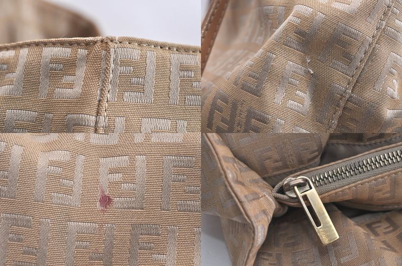 Fendi Vintage Zucchino Pattern Hand Tote Bag Canvas Leather Beige 4350n