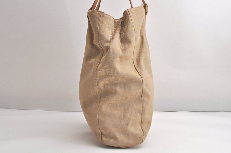 Fendi Vintage Zucchino Pattern Hand Tote Bag Canvas Leather Beige 4350n