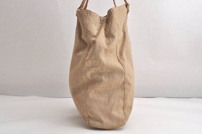 Fendi Vintage Zucchino Pattern Hand Tote Bag Canvas Leather Beige 4350n