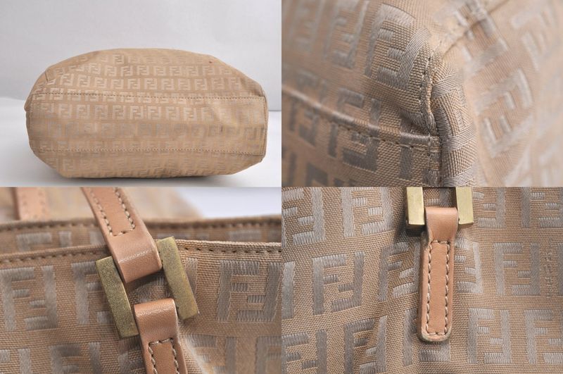 Fendi Vintage Zucchino Pattern Hand Tote Bag Canvas Leather Beige 4350n