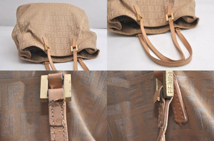 Fendi Vintage Zucchino Pattern Hand Tote Bag Canvas Leather Beige 4350n