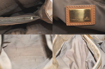 Fendi Vintage Zucchino Pattern Hand Tote Bag Canvas Leather Beige 4350n