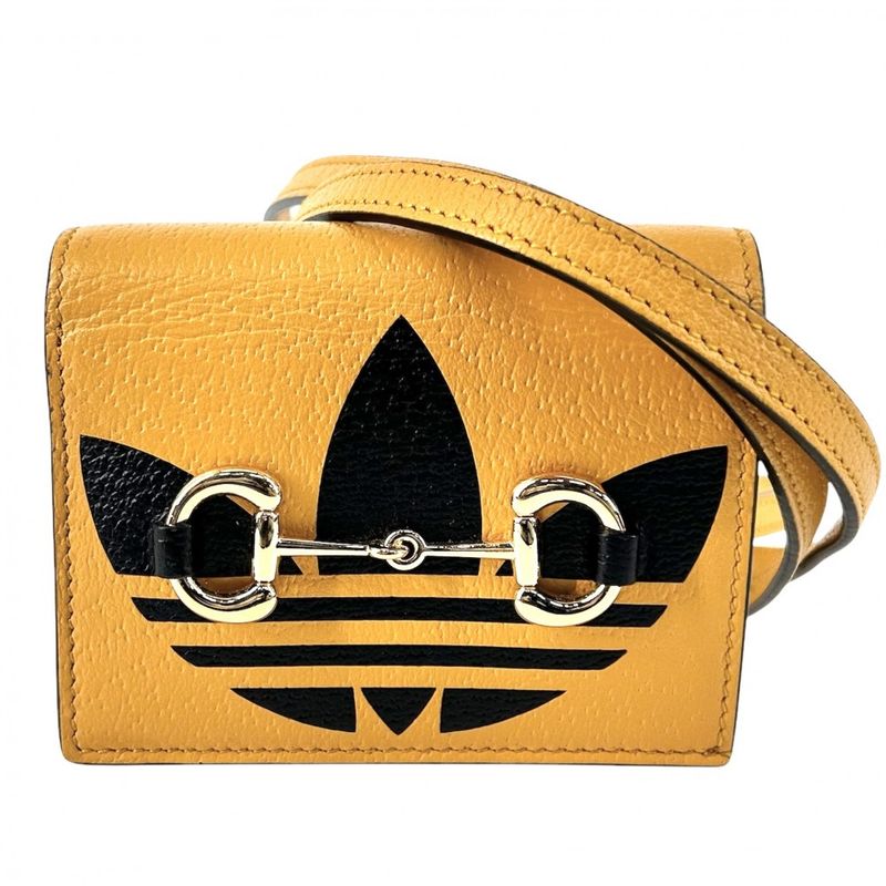 Gucci Bifold Wallet Women's Adidas Collaboration Horsebit Shoulder Wallet Snap