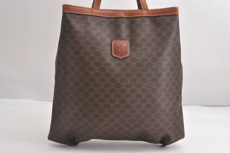 Celine Macadam Blazon Patterned Hand Tote Bag Pvc Leather Brown 4352n