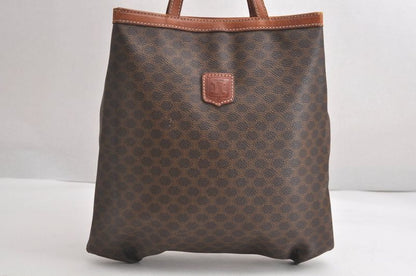Celine Macadam Blazon Patterned Hand Tote Bag Pvc Leather Brown 4352n