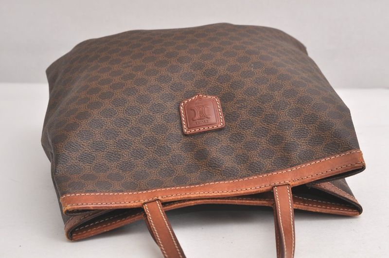 Celine Macadam Blazon Patterned Hand Tote Bag Pvc Leather Brown 4352n