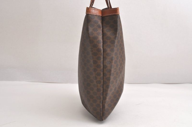 Celine Macadam Blazon Patterned Hand Tote Bag Pvc Leather Brown 4352n