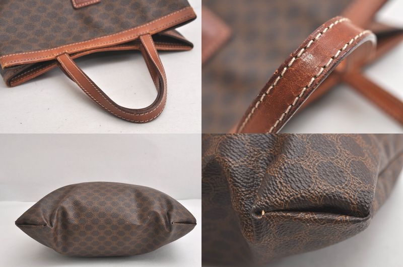 Celine Macadam Blazon Patterned Hand Tote Bag Pvc Leather Brown 4352n