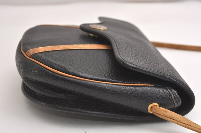 Christian DIOR Vintage Shoulder Crossbody Bag Leather Black CD 4353n