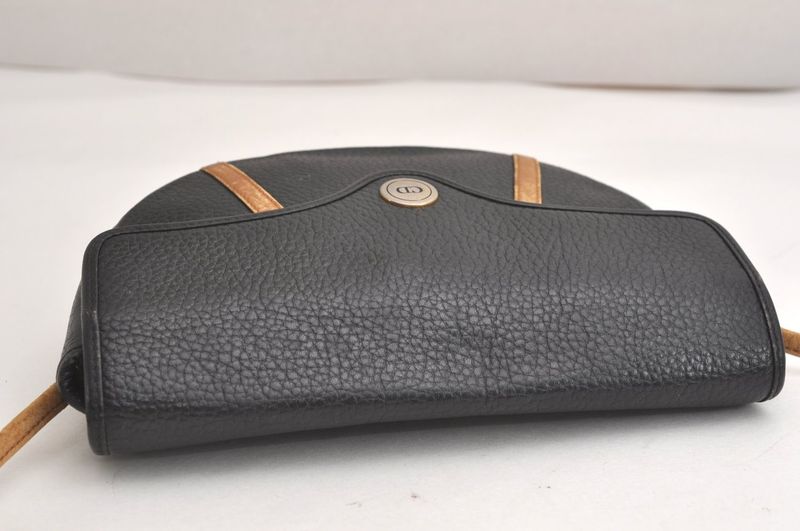 Christian DIOR Vintage Shoulder Crossbody Bag Leather Black CD 4353n