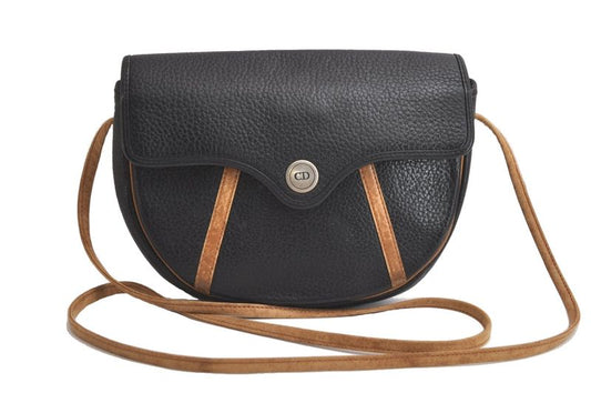Christian DIOR Vintage Shoulder Crossbody Bag Leather Black CD 4353n