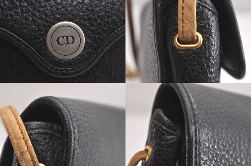 Christian DIOR Vintage Shoulder Crossbody Bag Leather Black CD 4353n