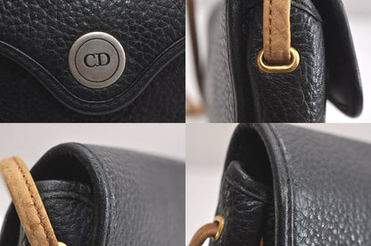 Christian DIOR Vintage Shoulder Crossbody Bag Leather Black CD 4353n