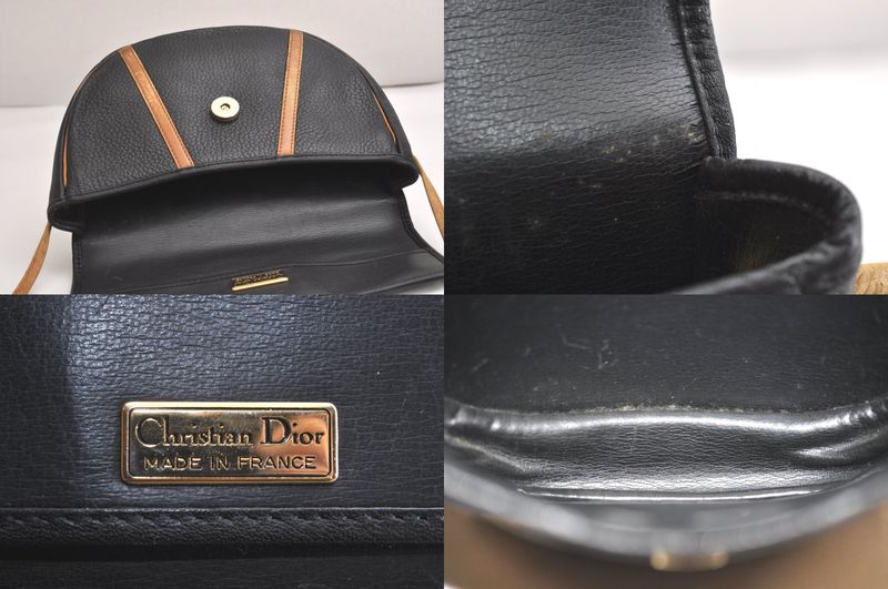 Christian DIOR Vintage Shoulder Crossbody Bag Leather Black CD 4353n