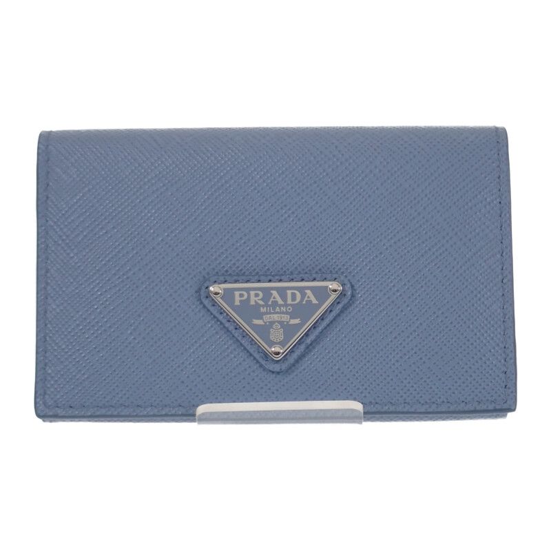 Prada Saffiano Triangle 1mc110_qhh_f0ozx Card Case Saffiano Light Blue Silver