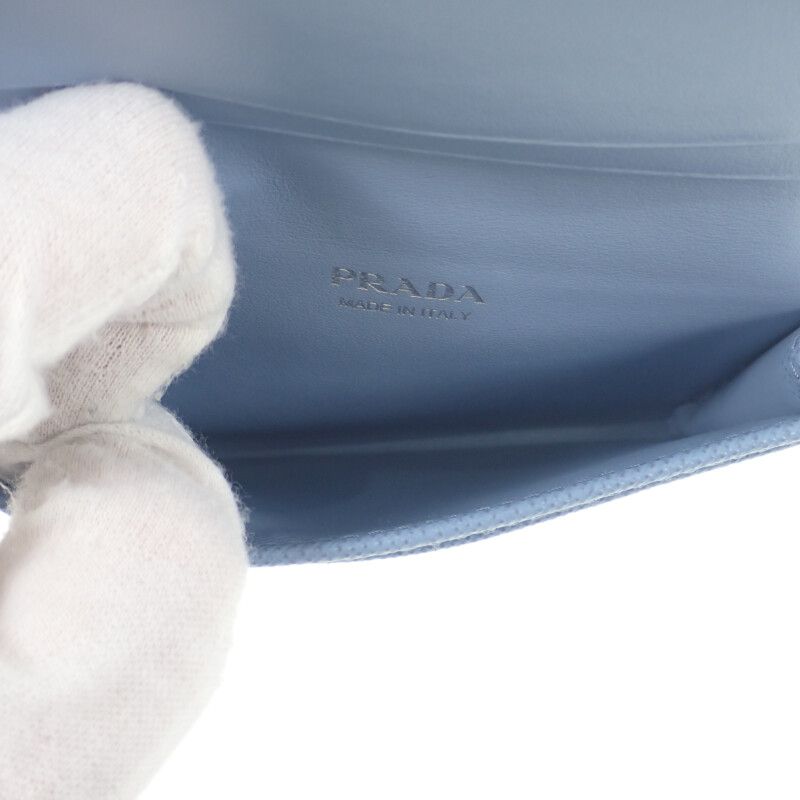 Prada Saffiano Triangle 1mc110_qhh_f0ozx Card Case Saffiano Light Blue Silver