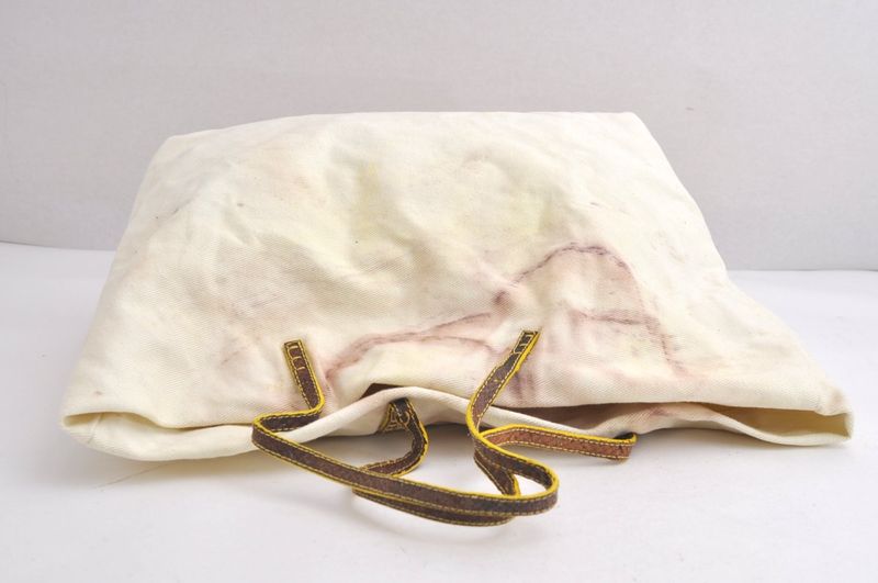 Fendi Vintage Canvas Leather Python Motif Shoulder Tote Bag White 4365n