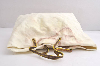 Fendi Vintage Canvas Leather Python Motif Shoulder Tote Bag White 4365n