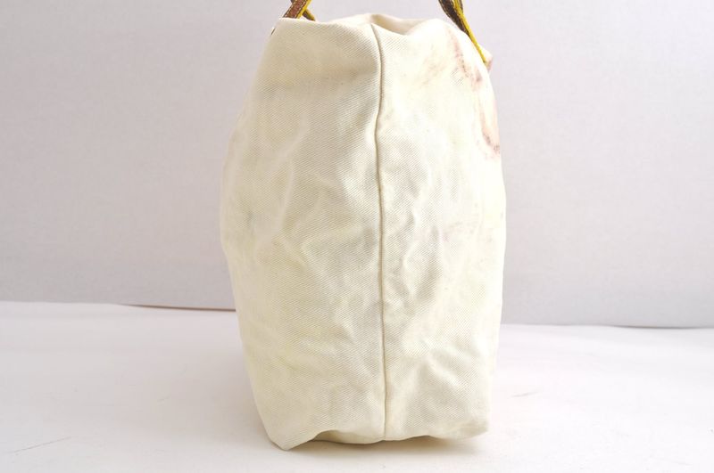 Fendi Vintage Canvas Leather Python Motif Shoulder Tote Bag White 4365n