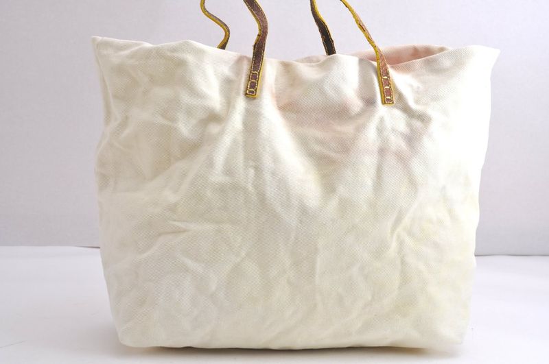 Fendi Vintage Canvas Leather Python Motif Shoulder Tote Bag White 4365n