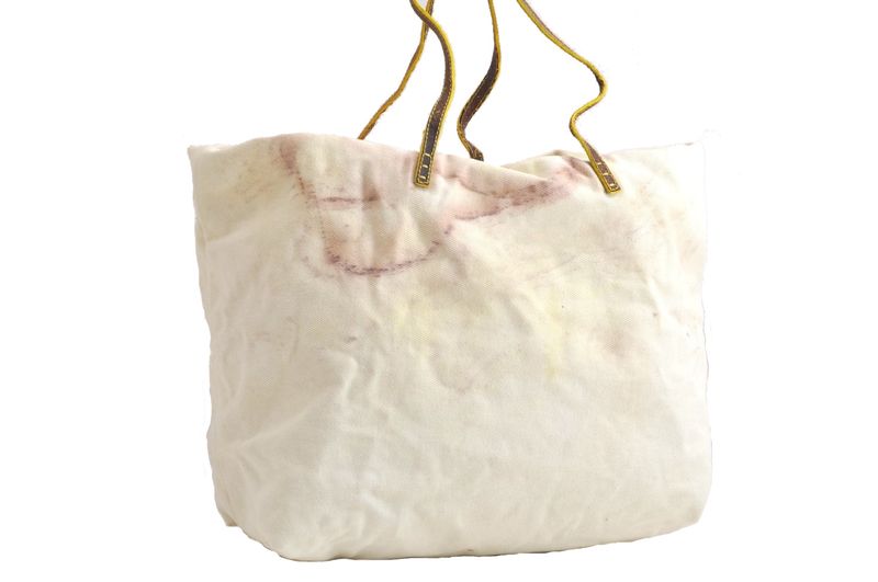 Fendi Vintage Canvas Leather Python Motif Shoulder Tote Bag White 4365n