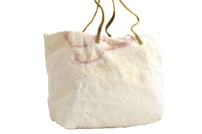 Fendi Vintage Canvas Leather Python Motif Shoulder Tote Bag White 4365n