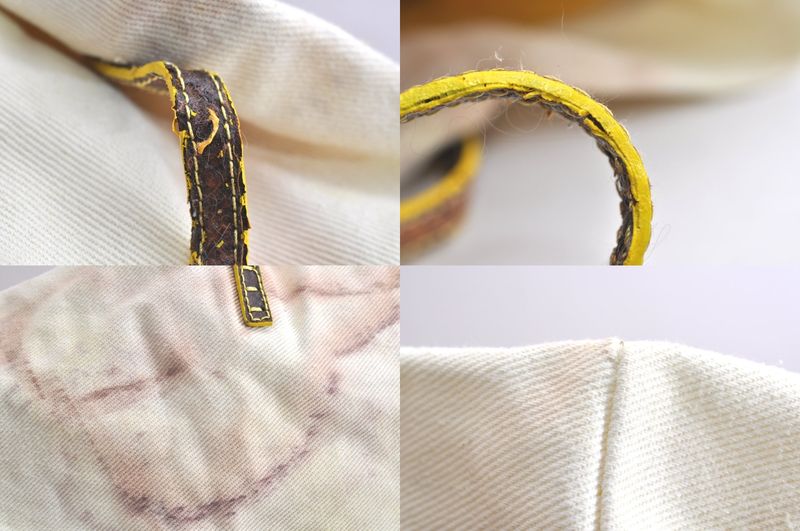 Fendi Vintage Canvas Leather Python Motif Shoulder Tote Bag White 4365n