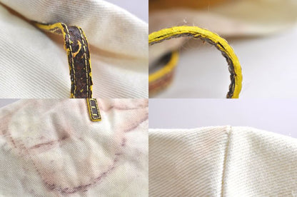 Fendi Vintage Canvas Leather Python Motif Shoulder Tote Bag White 4365n