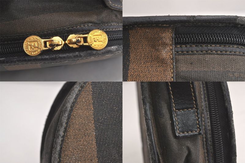 Fendi Vintage Pecan Handbag Purse Pvc Leather Brown Black Junk 4398n