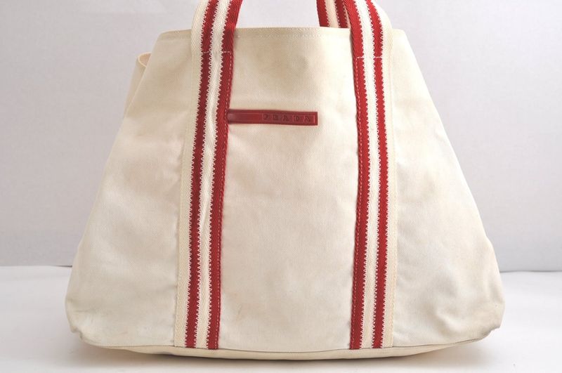 Prada Sports Prada Sport Vintage Cotton Shoulder Tote Bag White 4402n
