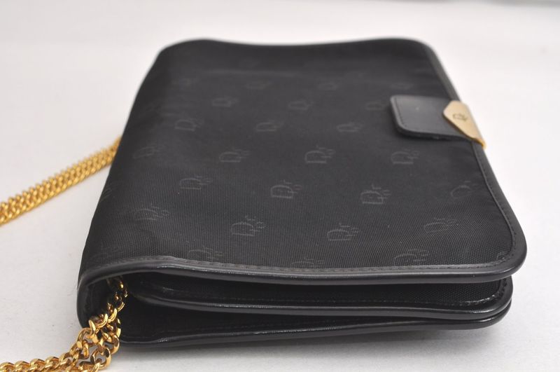 Christian DIOR Chain Shoulder Crossbody Bag Nylon Leather Black 4422n