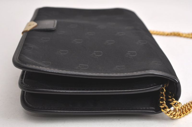 Christian DIOR Chain Shoulder Crossbody Bag Nylon Leather Black 4422n