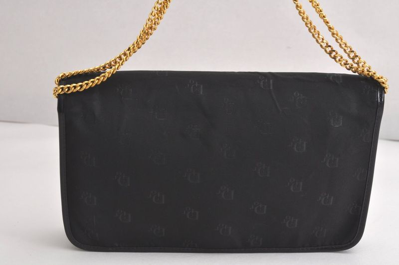 Christian DIOR Chain Shoulder Crossbody Bag Nylon Leather Black 4422n