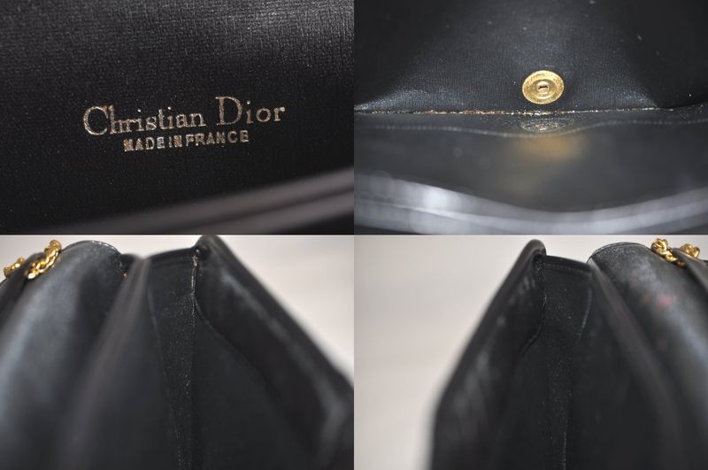 Christian DIOR Chain Shoulder Crossbody Bag Nylon Leather Black 4422n